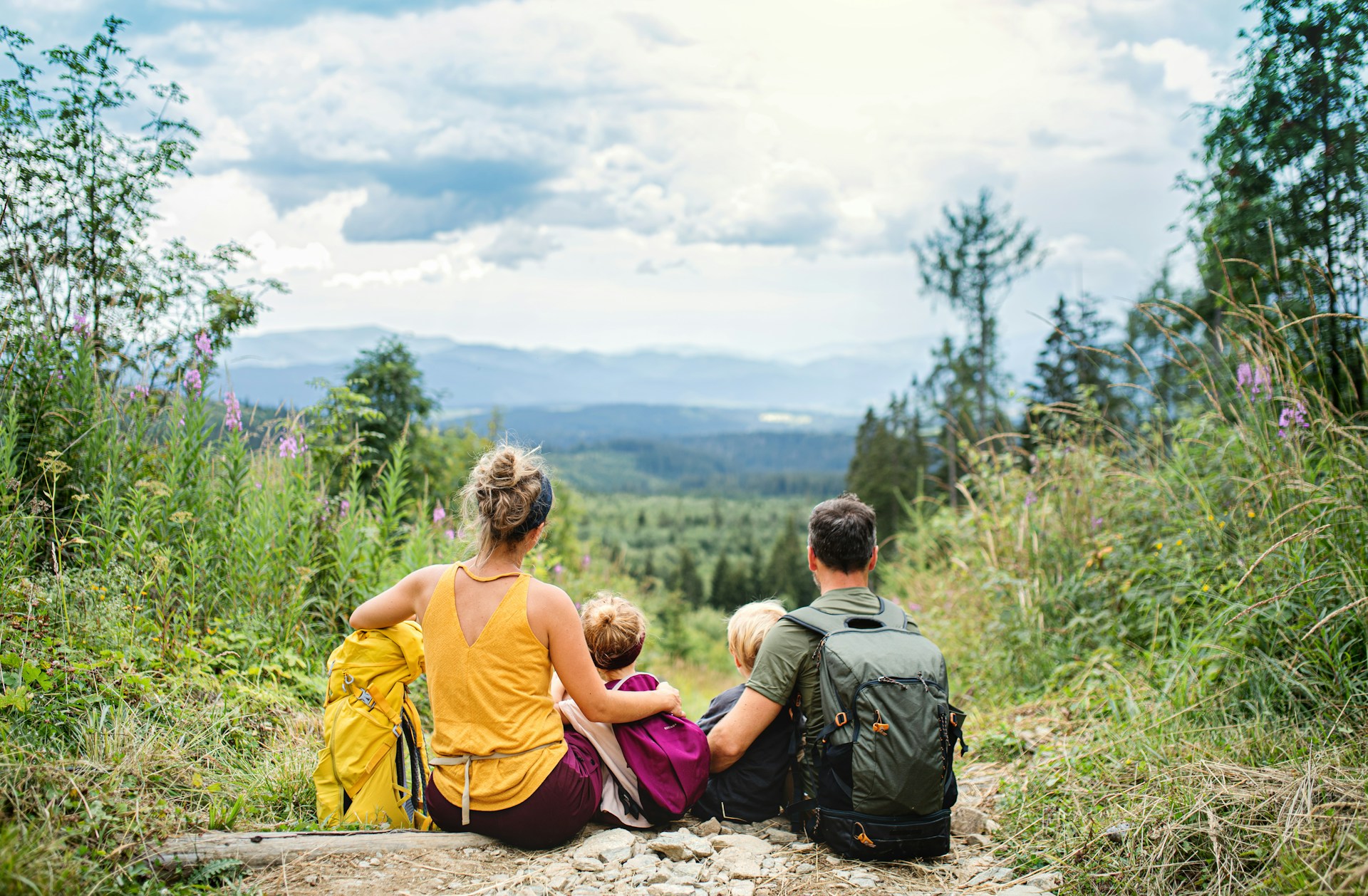 Family on a mountain trail
